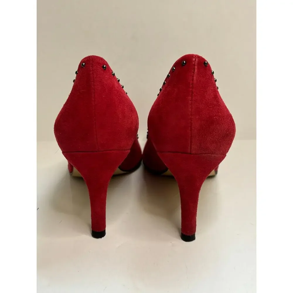 Vigotti Ursella Red Suede Heels Studded Bow Kitten Heel 10N
